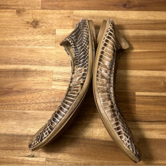 Tory Burch Eddie Snake Watersnake Veg Leather Ballet Flats Tan Brown - Picture 3 of 9